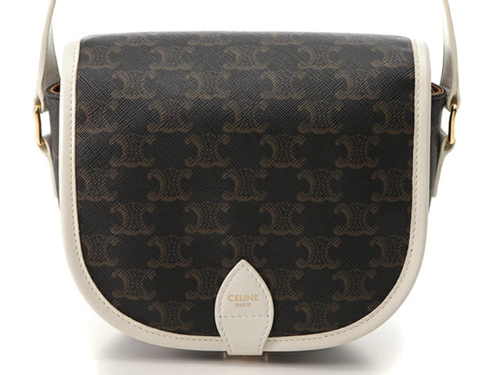 Celine Triomphe Falco Bag Shoulder Leather Brown White